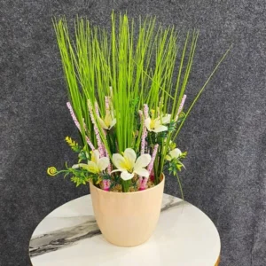 Tall Grass & Floral Arrangement in Minimalist Pot